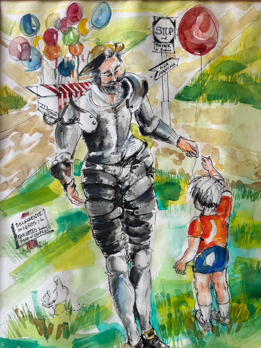 An Original Watercolor Painting One of a Kind Don Quixote A La Mancha Art Piece