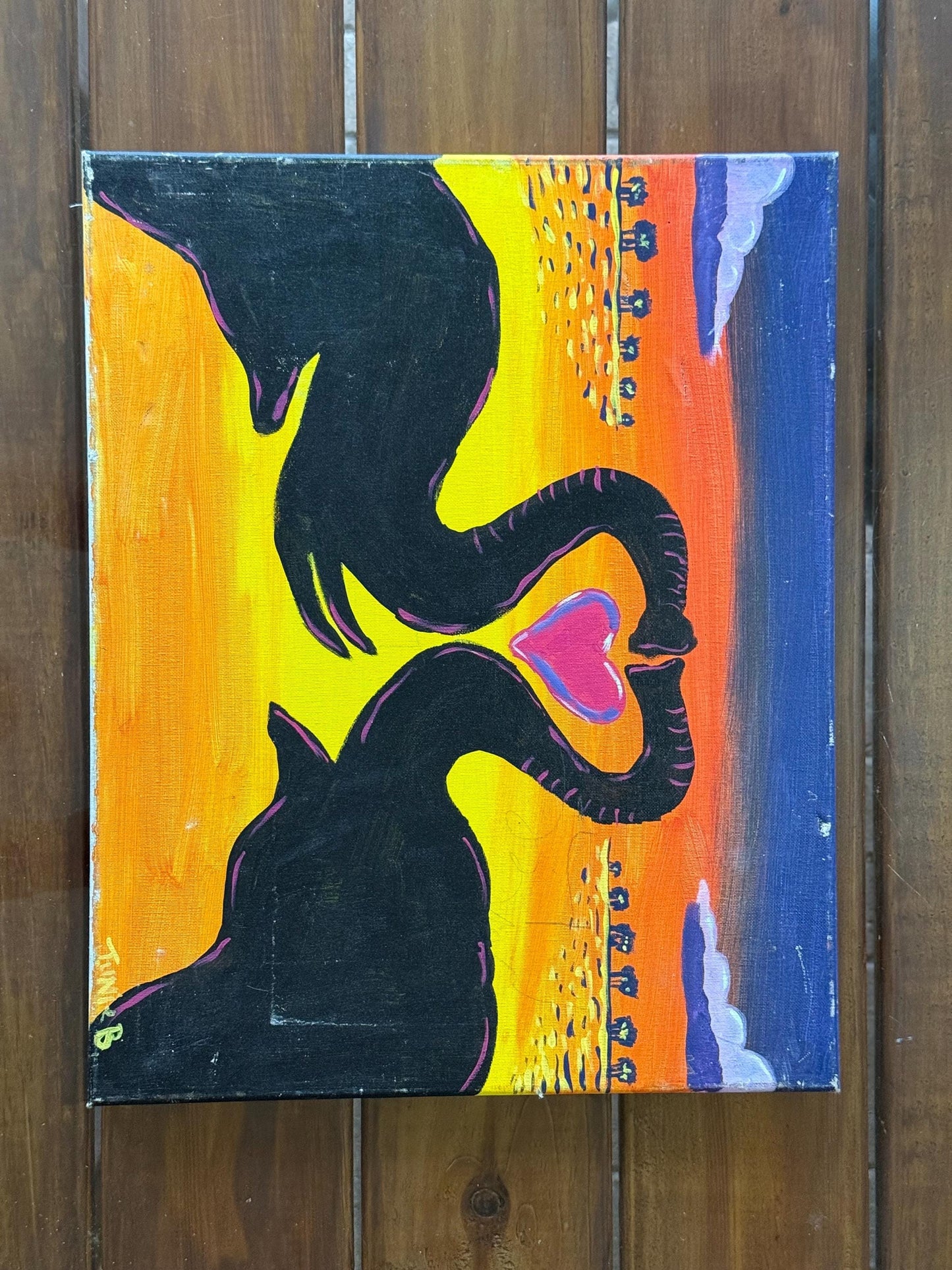 Elephants Love Heart Medium Figurative Acrylic Art Painting Canvas Original Work