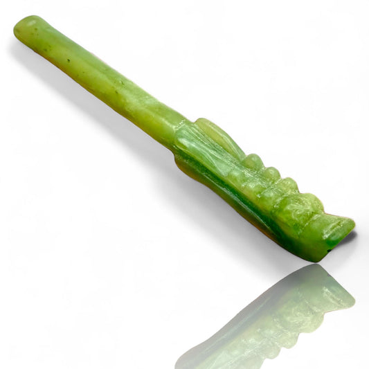 Antique Asian Old Natural Jade Cigarette Holder Hand Carved Dragon Shaped End