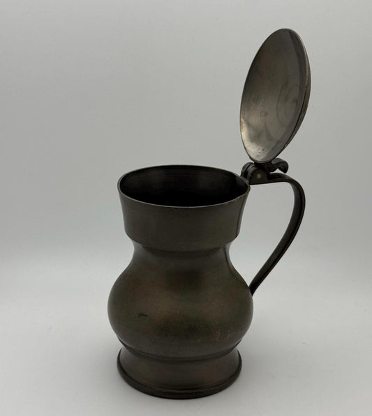 A Small French Silver Etain Lidded Wine Jug Cup Fine Vintage