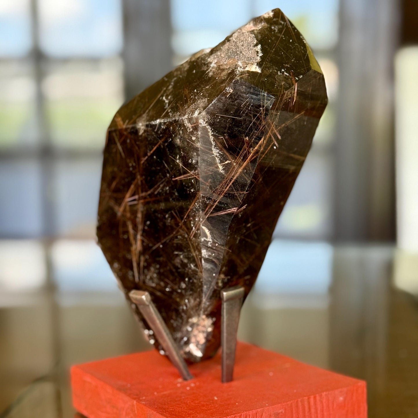 All Natural Huge Golden Rutilated Smoky Quartz Crystal with Pyrite Cubes inside