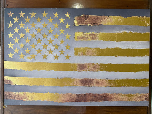 An abstract American flag canvas poster Gold Stripes and Stars wall decor artist