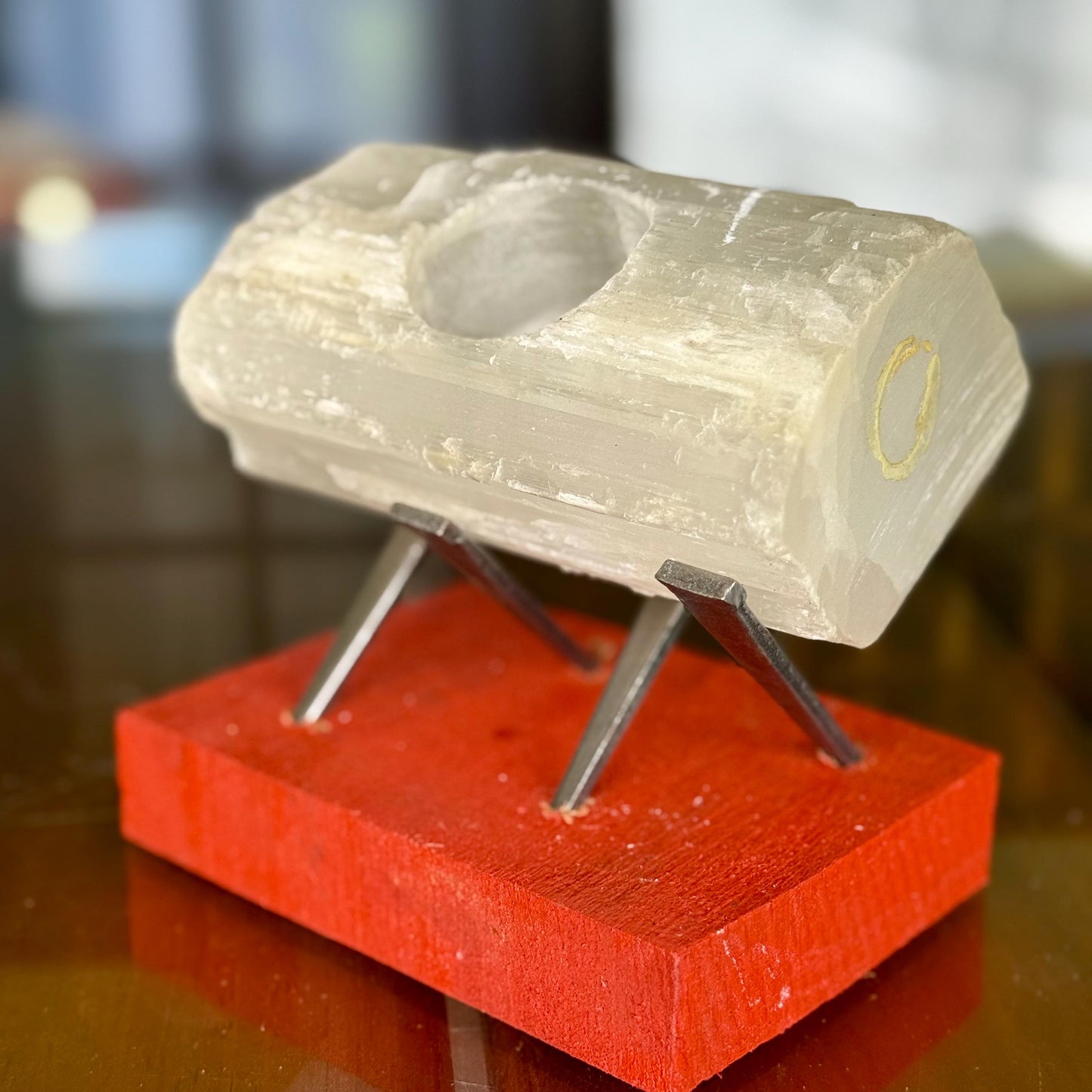 A Vintage Hand cut Natural Selenite Brazil Tealight Candleholder Crystal Charger