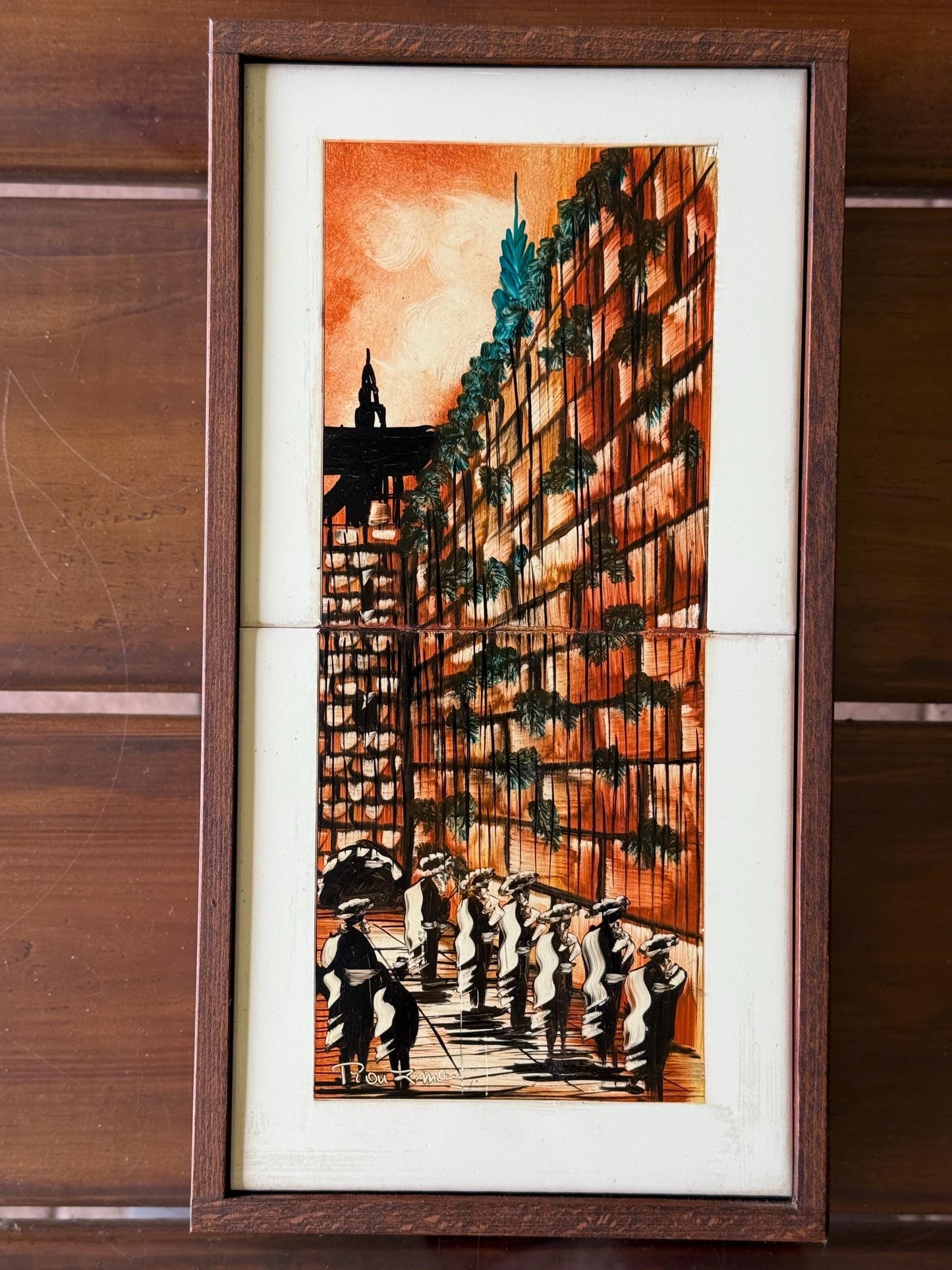 A Raizman Hand Painted Western Wall Jerusalem on Ceramic Tile Stacked Art Israel