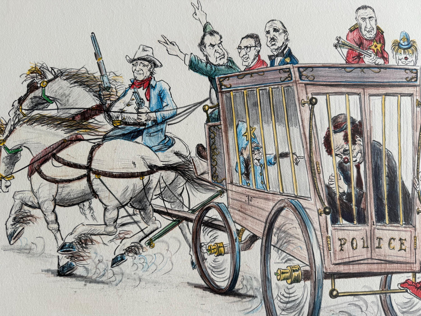 A Vtg Artist Original Signed Drawing Wayne Howell Numbered Art Nixon Godfather