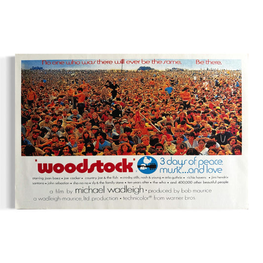 WOODSTOCK" 3 Days of Peace, Music...and LOVE. Crowd Scene Warner Bros poster