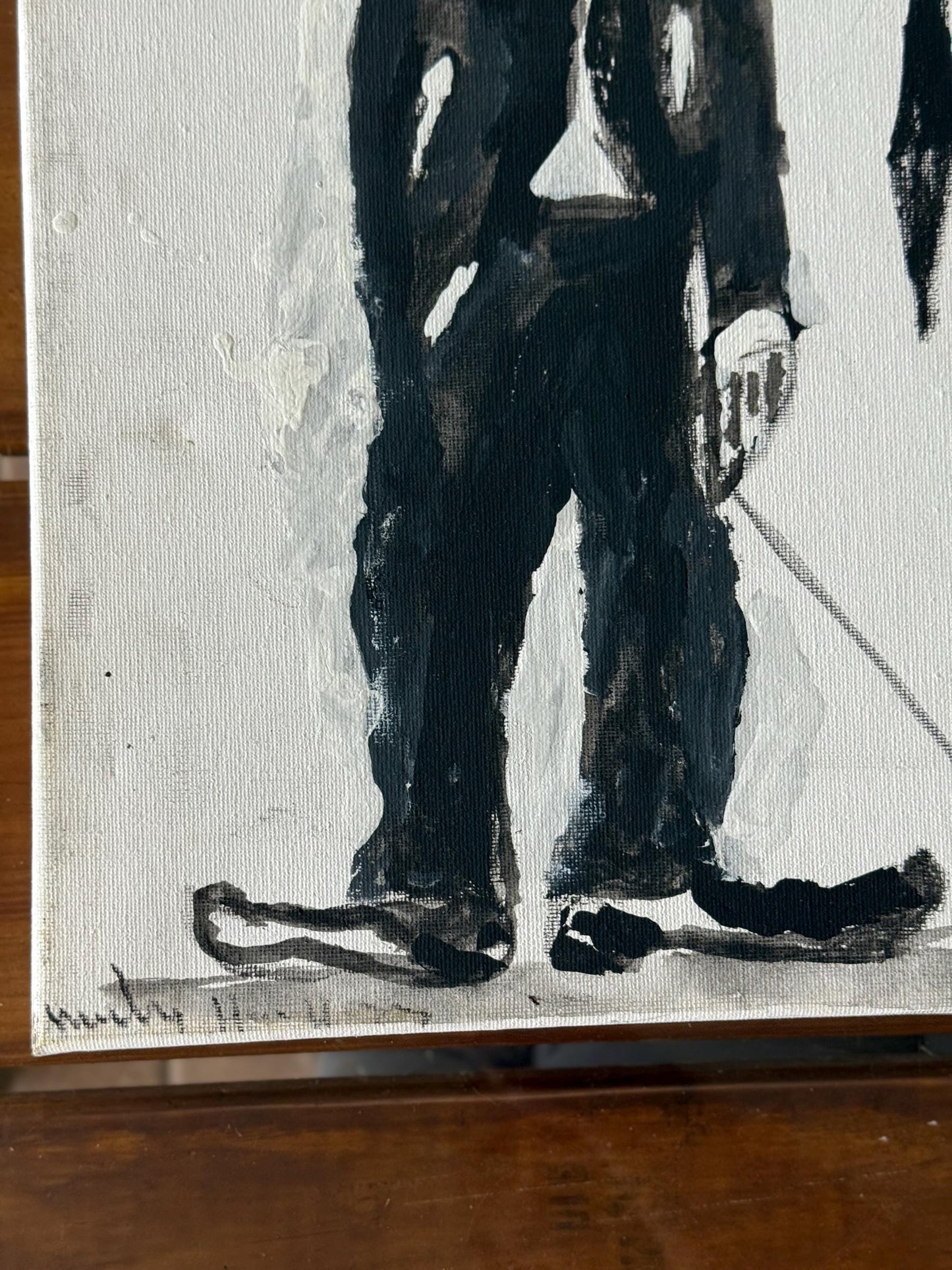 A Painted Canvas Artist Signed Original Artwork Art of Charlie Chaplin Debout #1