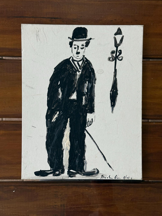 A Painted Canvas Artist Signed Original Artwork Art of Charlie Chaplin Debout #3