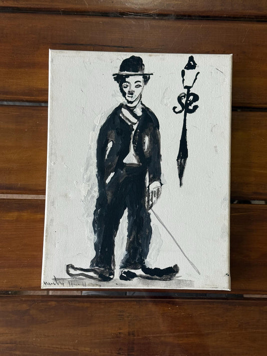 A Painted Canvas Artist Signed Original Artwork Art of Charlie Chaplin Debout #1