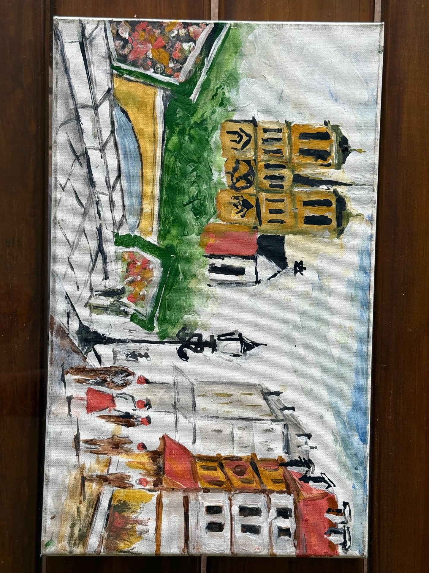 A hand painted original artist artwork vibrant Paris Notre-Dame bustling streets