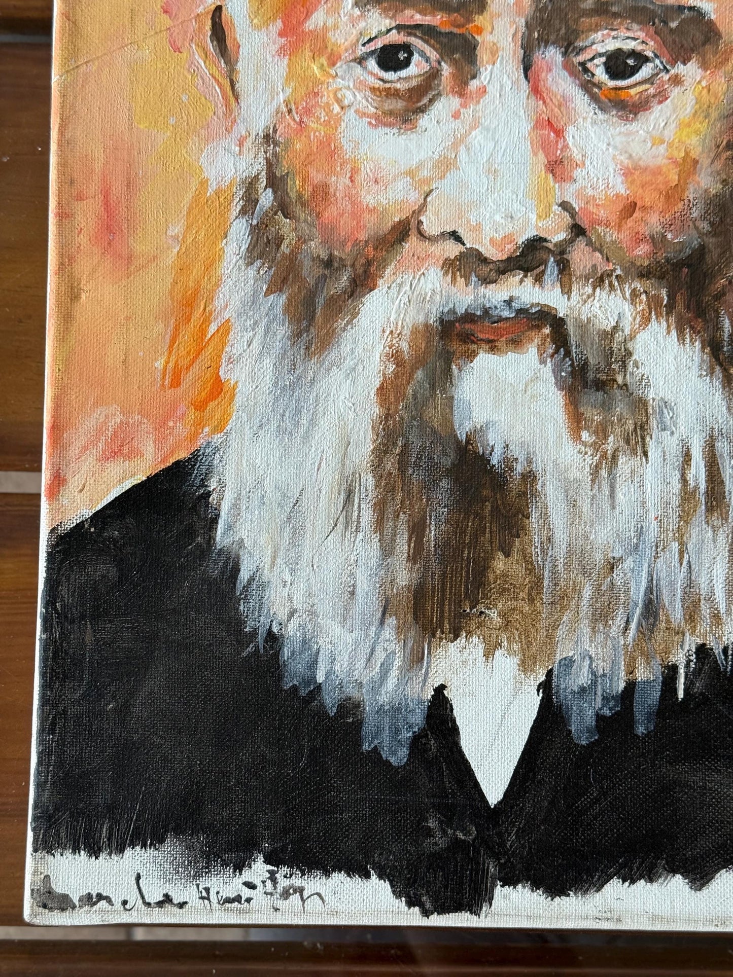 A Painted Canvas Signd Artist Original Artwork Art Portrait Rabbi Sholom Yemini