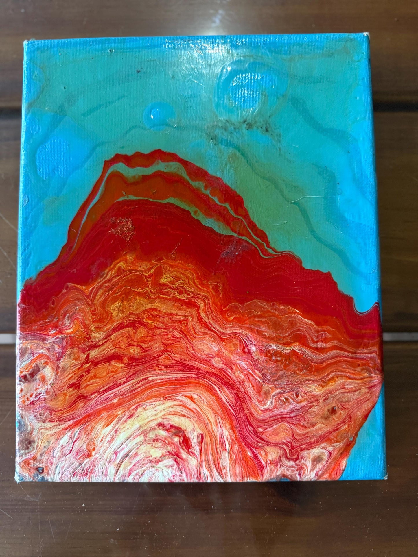 Abstract Blue Red Lava Flow Color Acrylic Painting Canva Art Original Small 10x8