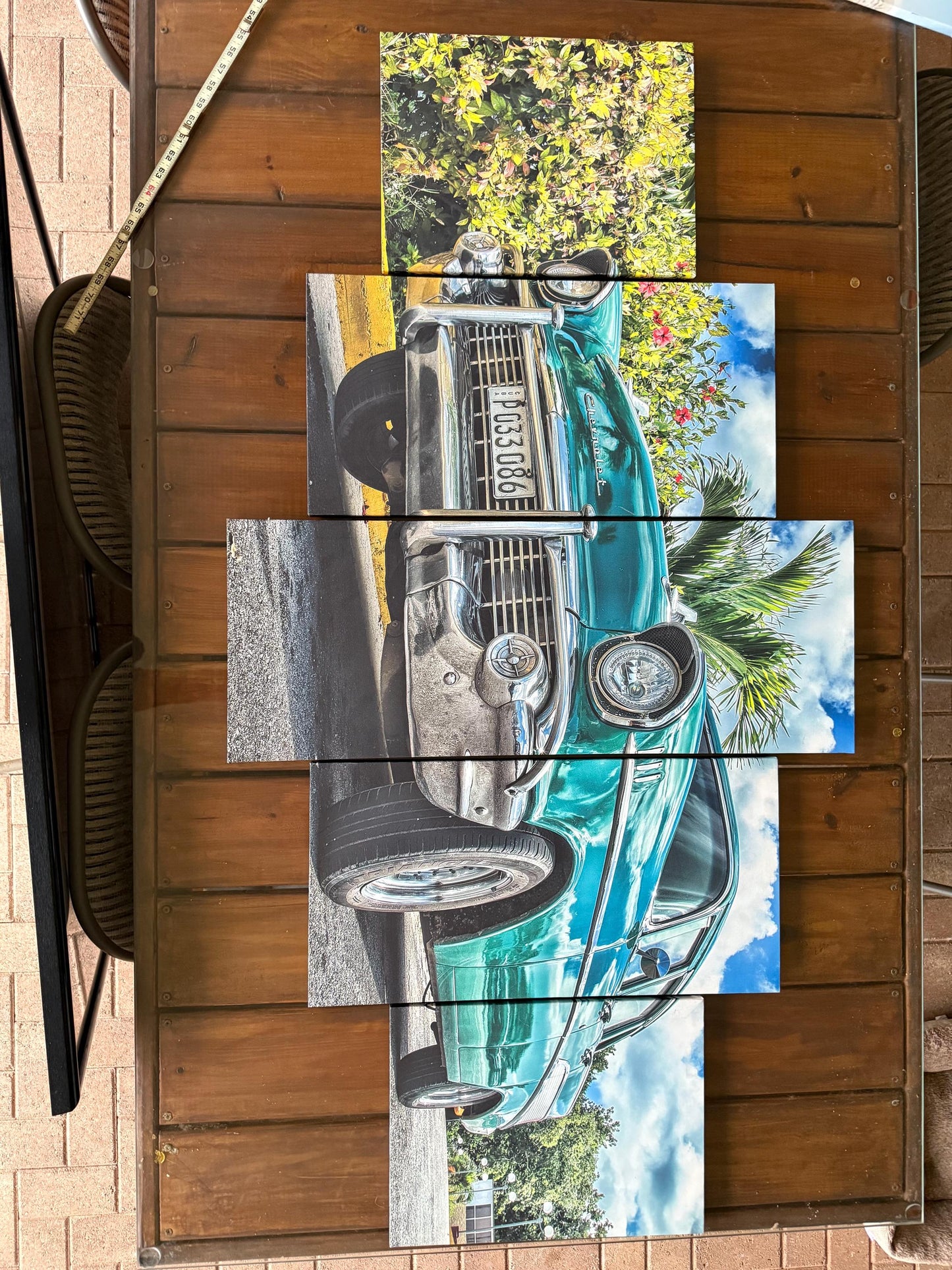 Retro 50s Chevy Chevrolet Cuba Car Miami A Multi Panel Canvas Print Poster Art
