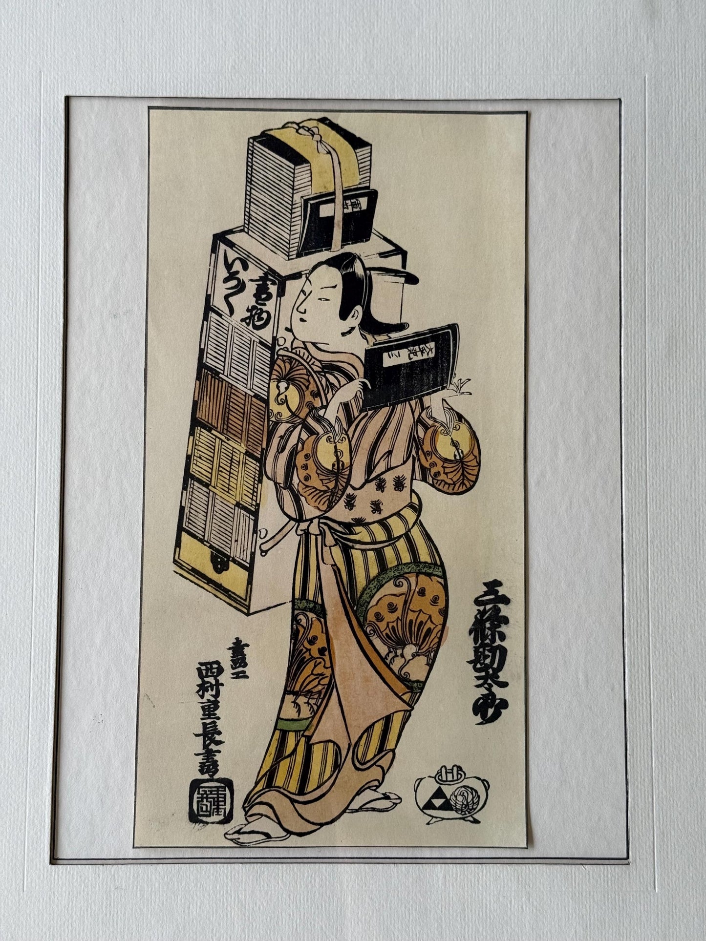 Antique Japanese Ukiyo-e Woodblock Colored Print Actor Book Peddler Edo Period