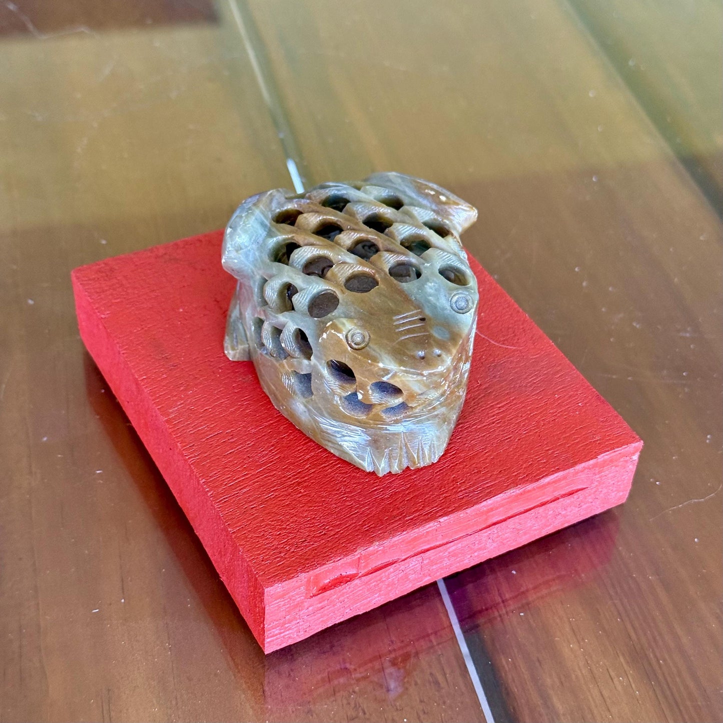 A Hand Carved Soap Stone Frog Inside Frog Art Paperweight