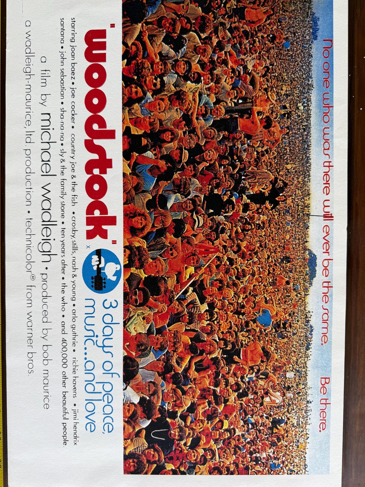 WOODSTOCK" 3 Days of Peace, Music...and LOVE. Crowd Scene Warner Bros poster