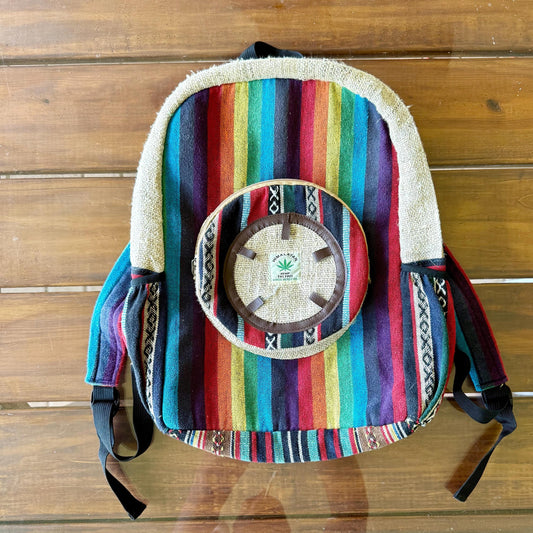 A Himalayan Hemp Organic Natural Large Retro Boho Hippie Colorful Art Bag Backpack