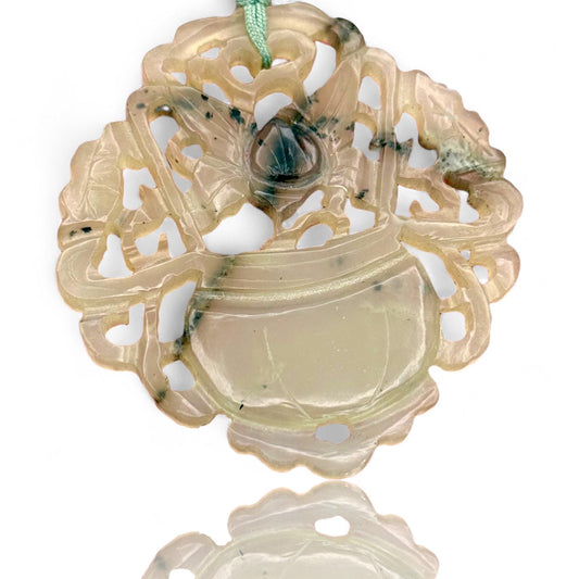 A Nice Fine Green Jade Amulet Hand Carved Old Asian Antique Medallion Pendant