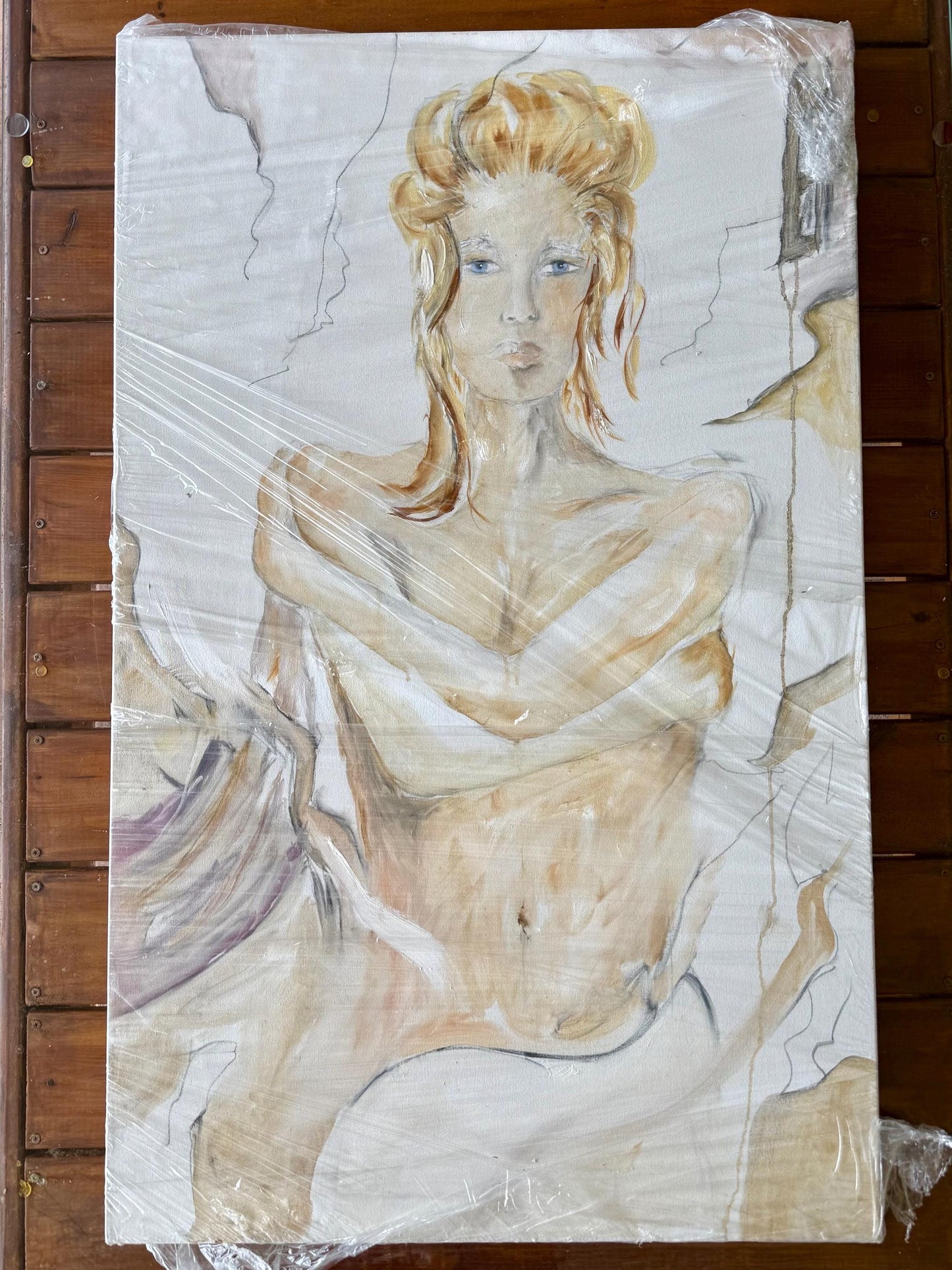 A Large Drawing Artist Artwork Original Signed Kim Skills Dated 2000 Woman Art