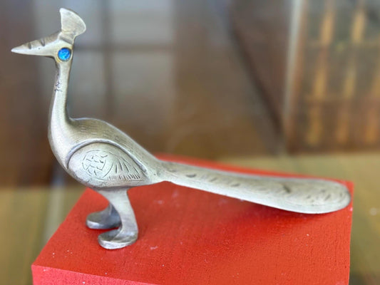 A Handcrafted Solid Brass Peacock Bird Engraved Vintage Figurine