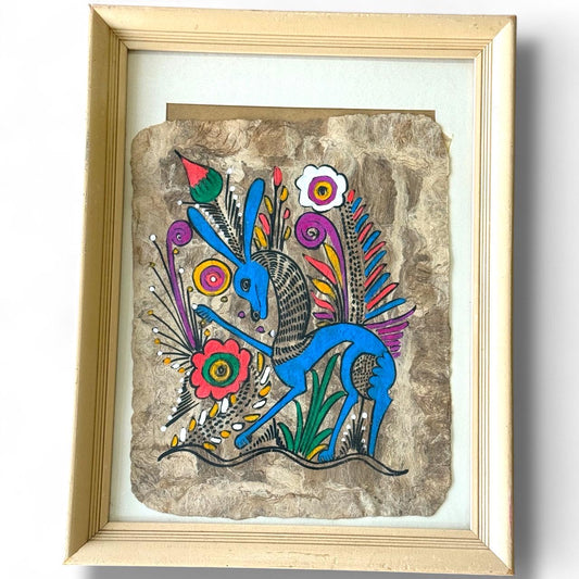 Original Mexican Amate Bark Colorful Hand Painted Vibrant Animal & Flowers Art