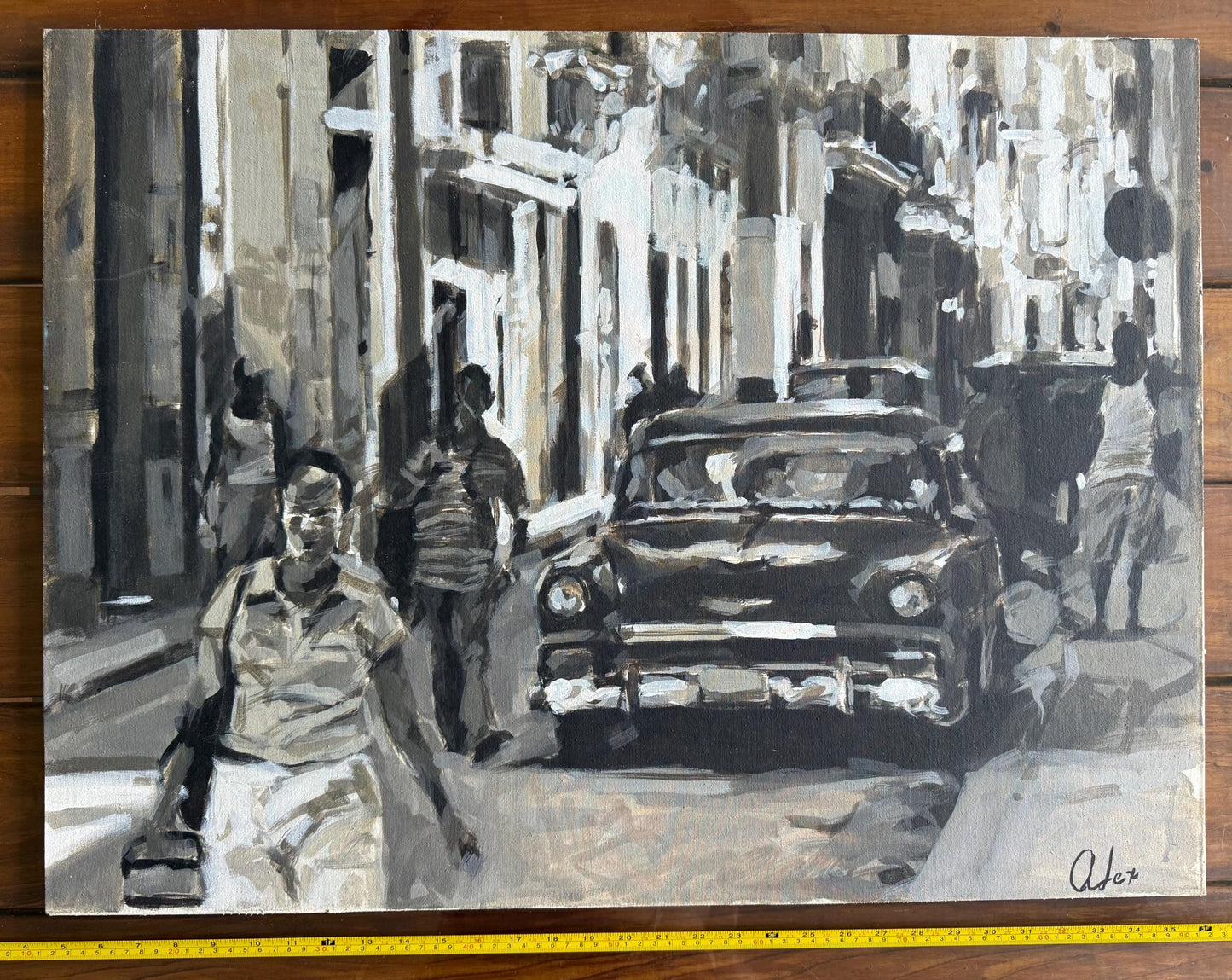 A Vintage Original Impressionist Style Cuban City Street Art Painting On Canvas