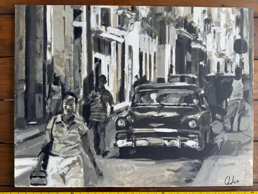 A Vintage Original Impressionist Style Cuban City Street Art Painting On Canvas