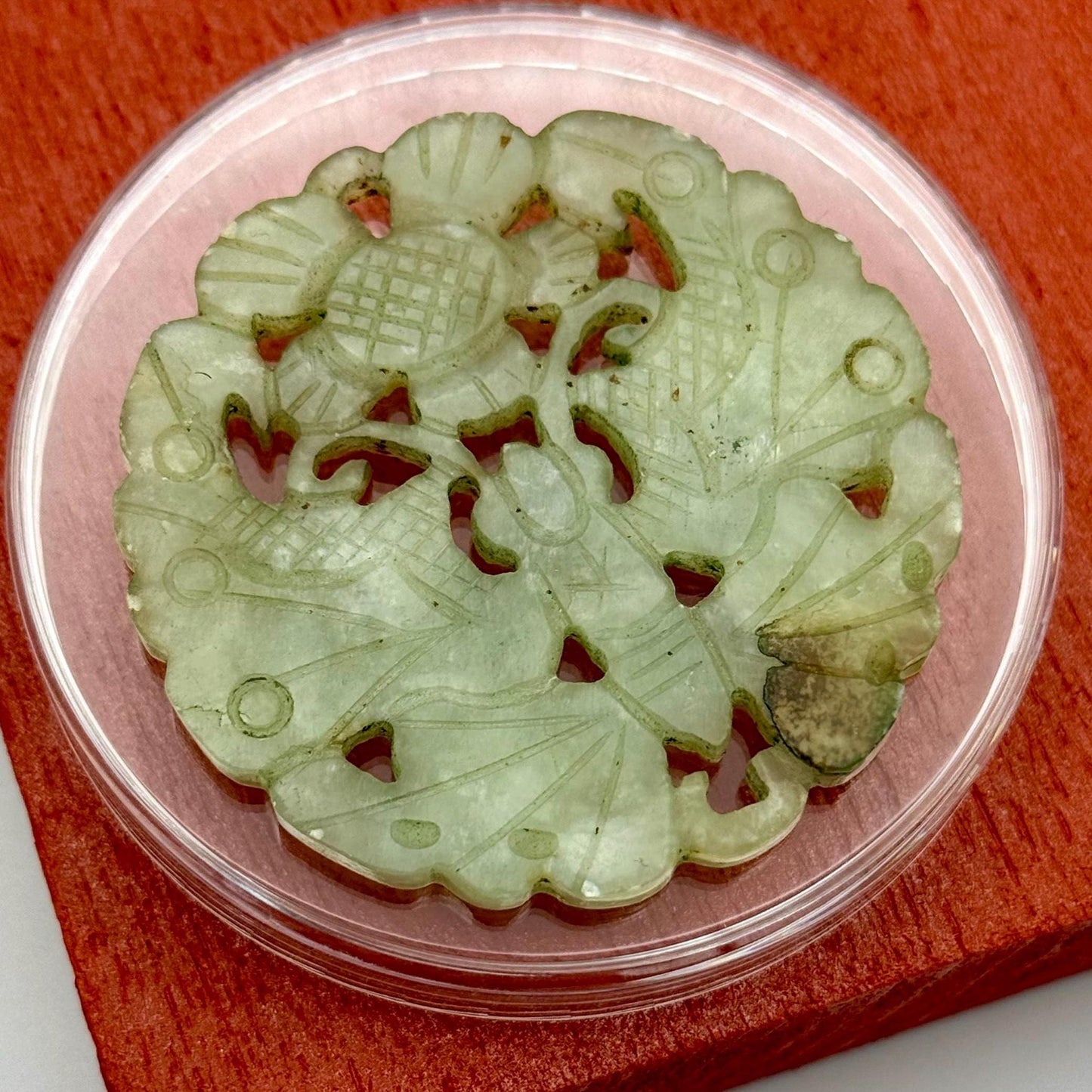 An Old Asian Green Jade Amulet Hand Carved Round Butterfly Antique Medallion Art