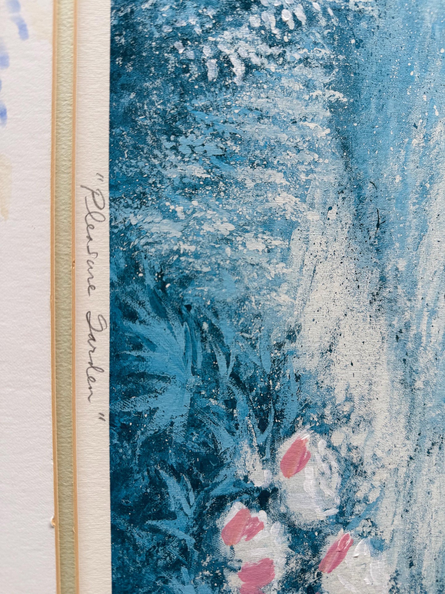 A Linda Geyer Signed Painting Painted Frame Vintage Art Floral Flower Garden Art