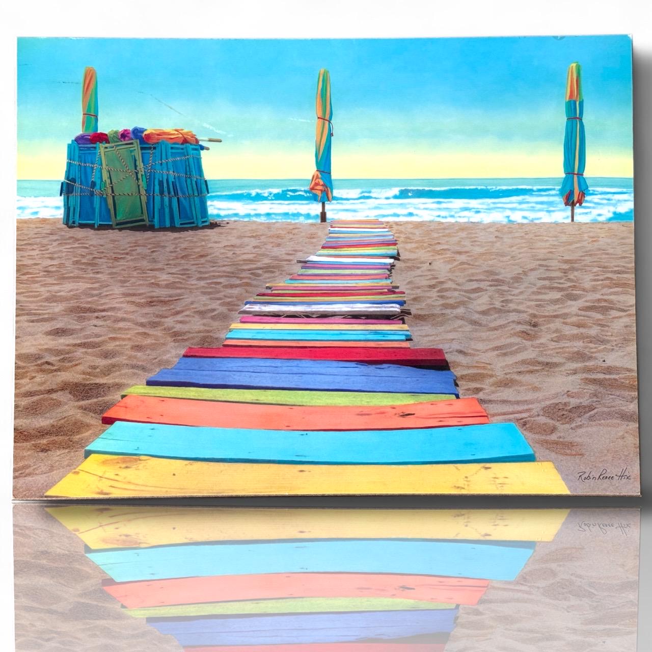 Print on Wood Poster Coastal Beach Color Boardwalk Ocean Art Wall Decor 23x17.5