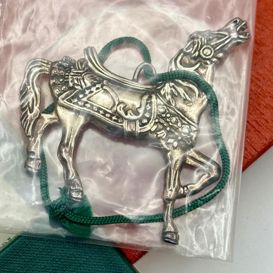 A Reed & Barton 1990 Carousel Horse Ornament 3rd Annual Edition Silver Vintage Art