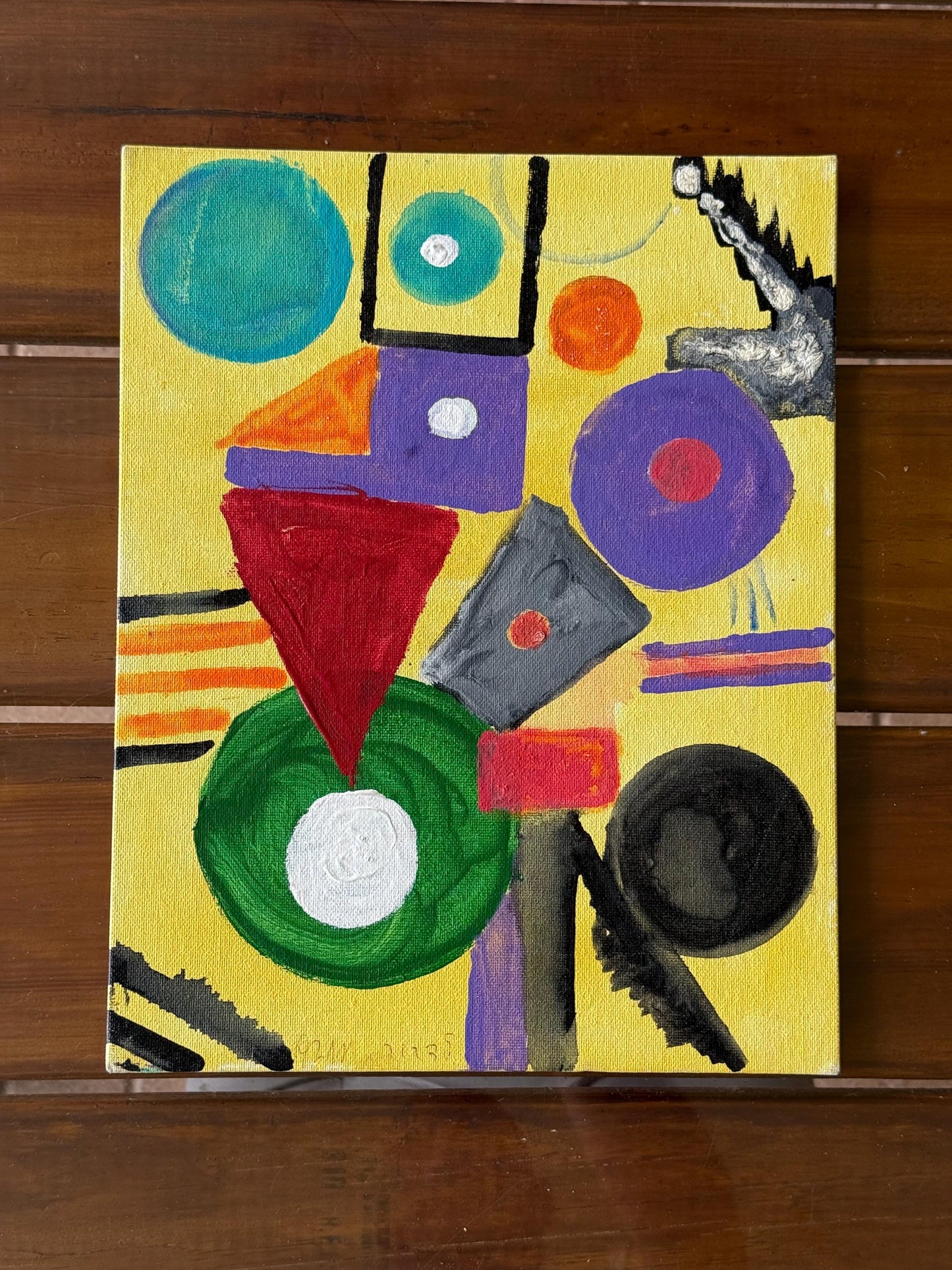 An Artist Artwork Painted Canvas Vivid Color Circles Triangles Squares geometric