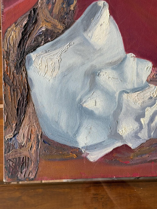 A painted canvas artist Original abstract Conch Shell red burgundy background