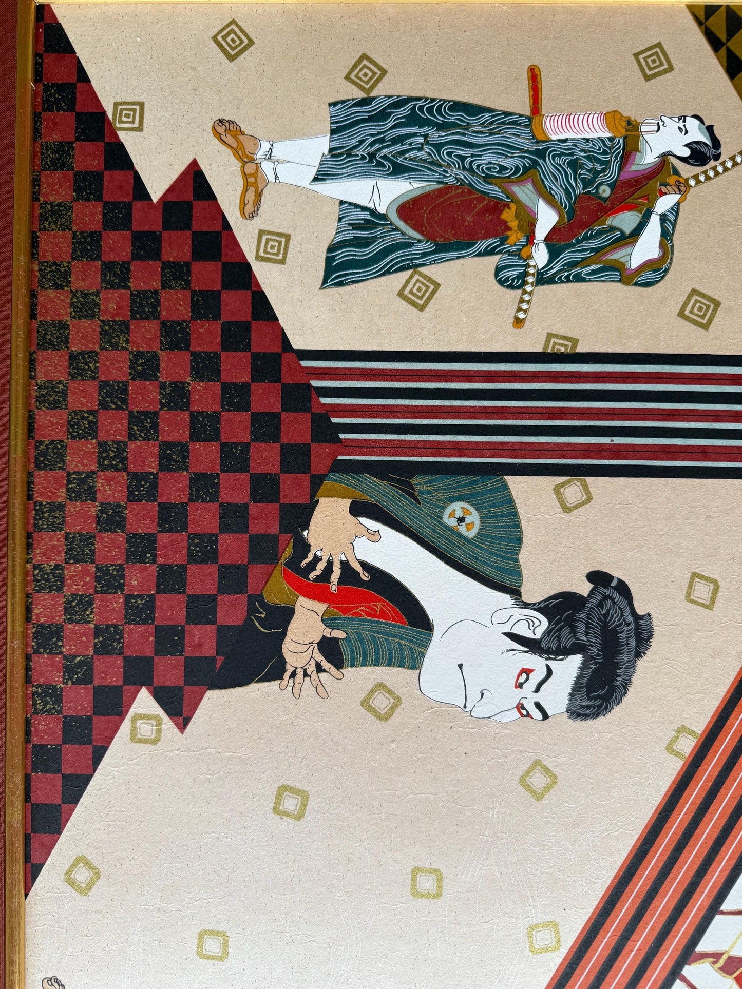 A Vintage Japanese Geisha Woodblock Painting Art Samurai Katana Artist Artwork