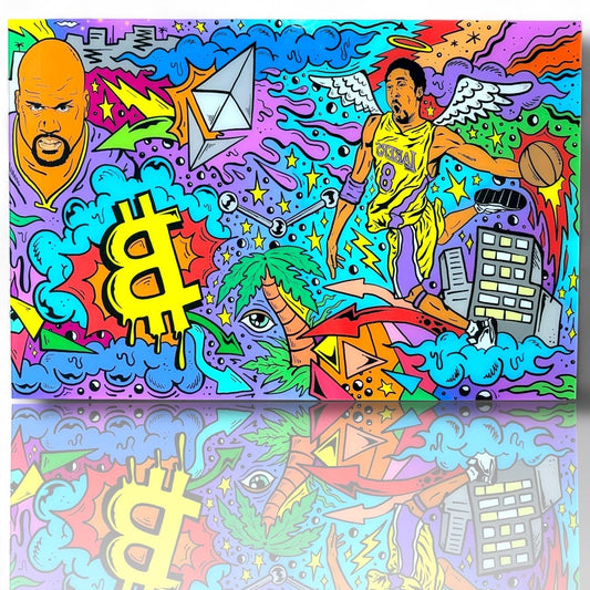 Acrylic Art Doodle Shaq Kobe NBA Legend Crypto Bitcoin Vibrant POP Culture Mural