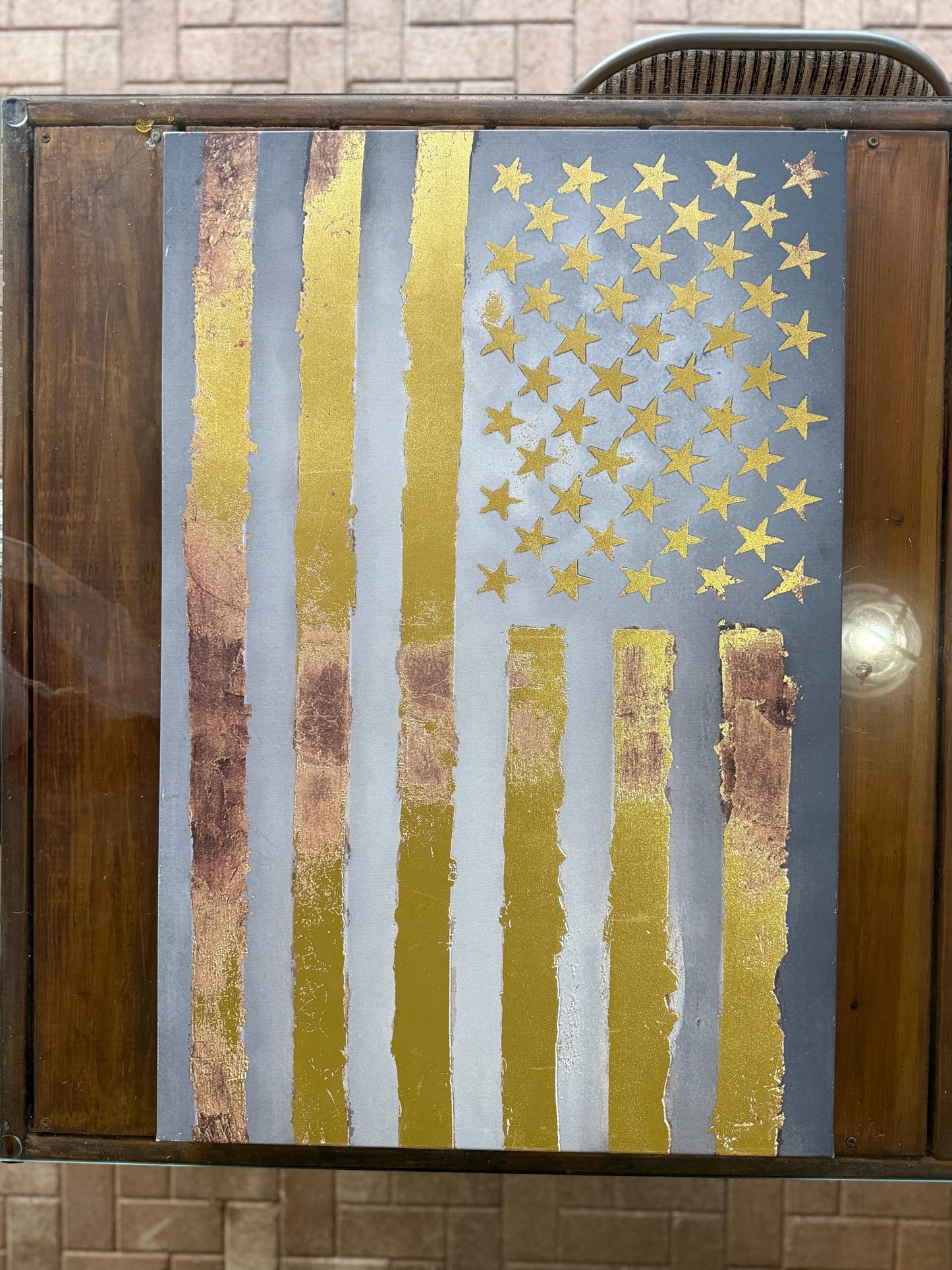 An abstract American flag canvas poster Gold Stripes and Stars wall decor artist