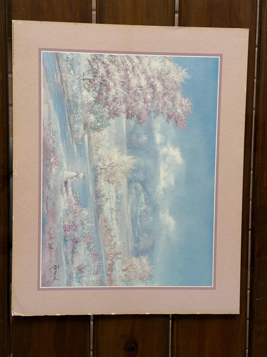 Vintage Matted Floral Print, Renaud Signed French Landscape Art