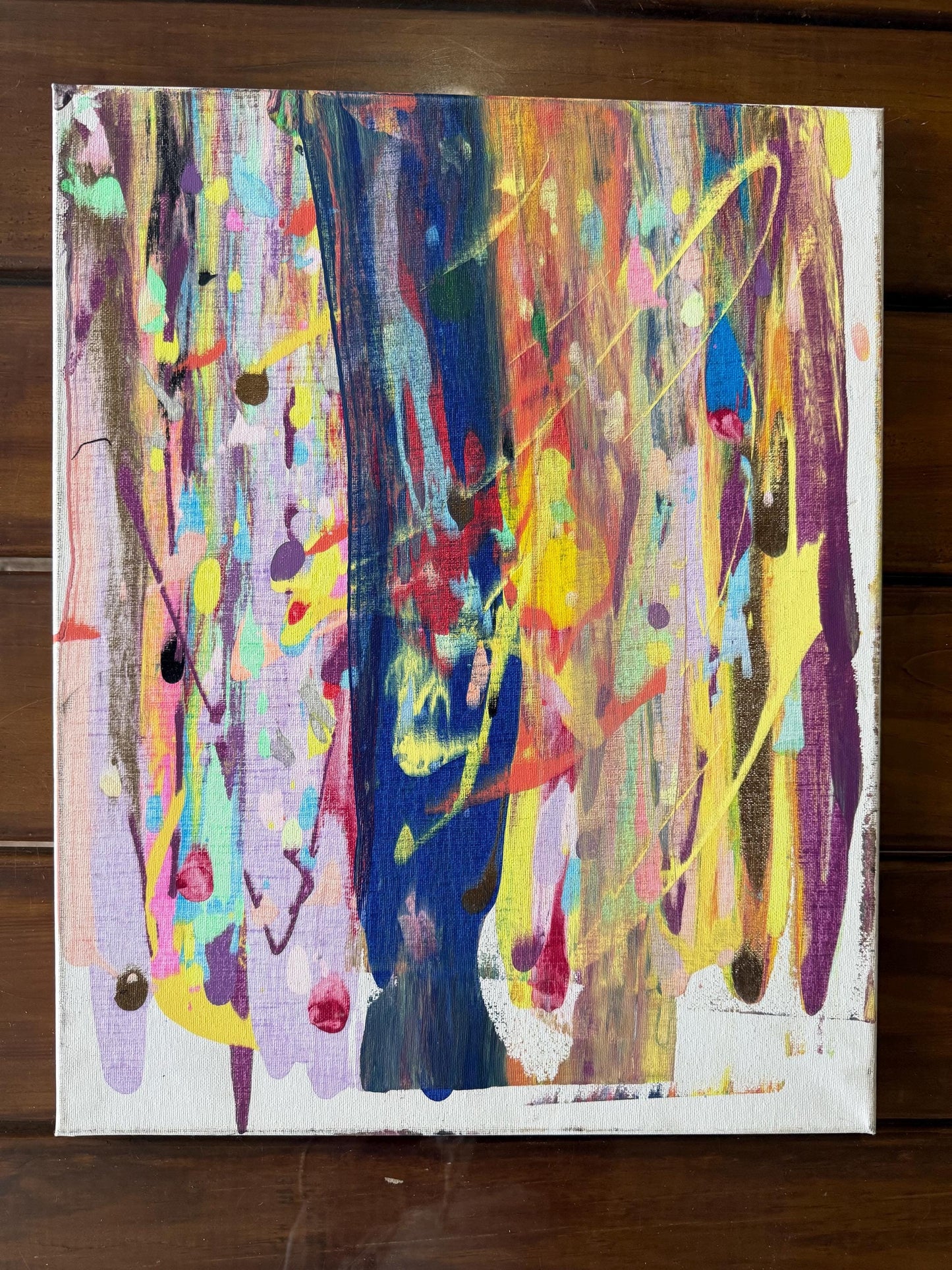 Original Colorful Abstract Painting Canvas Modern Expressionist Vibrant Drip Art