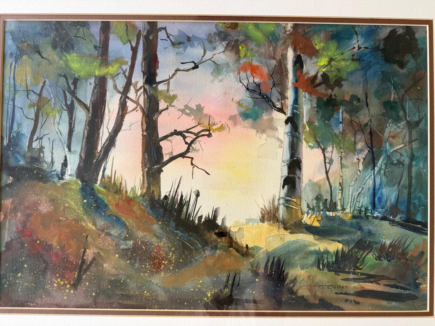 An Original Watercolor Painting Signed Eli Geller Art Colorful Forest Fantasy