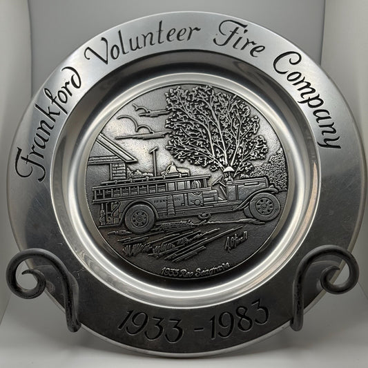 A Vintage Wilton Pewter Plate 1933 Reo Seagrave A.Otwell Frankford Volunteer Fire Company