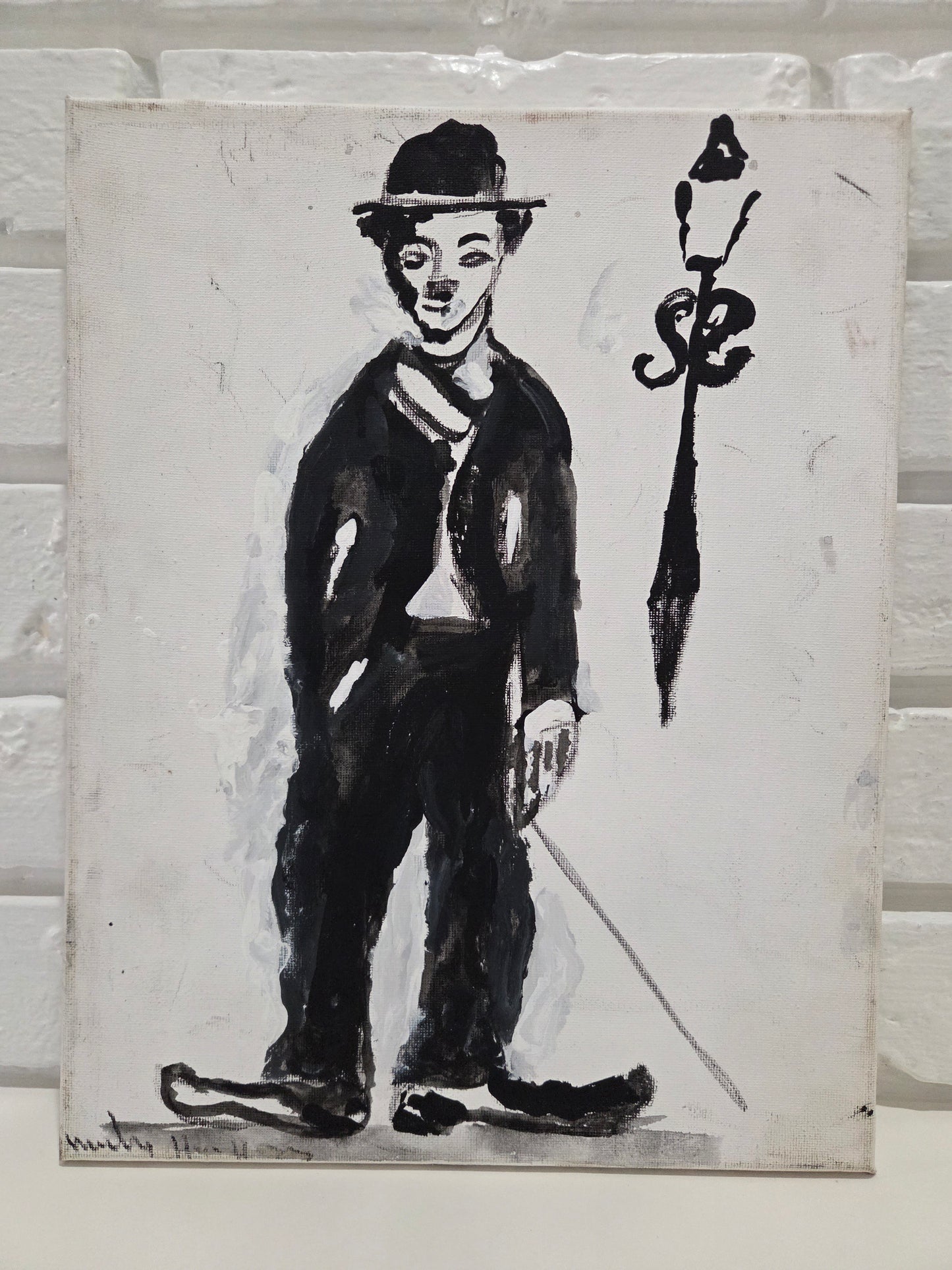 Original Painting On Canvas Charlie Chaplin Artwork Signed Art Film Decor 1 of 3