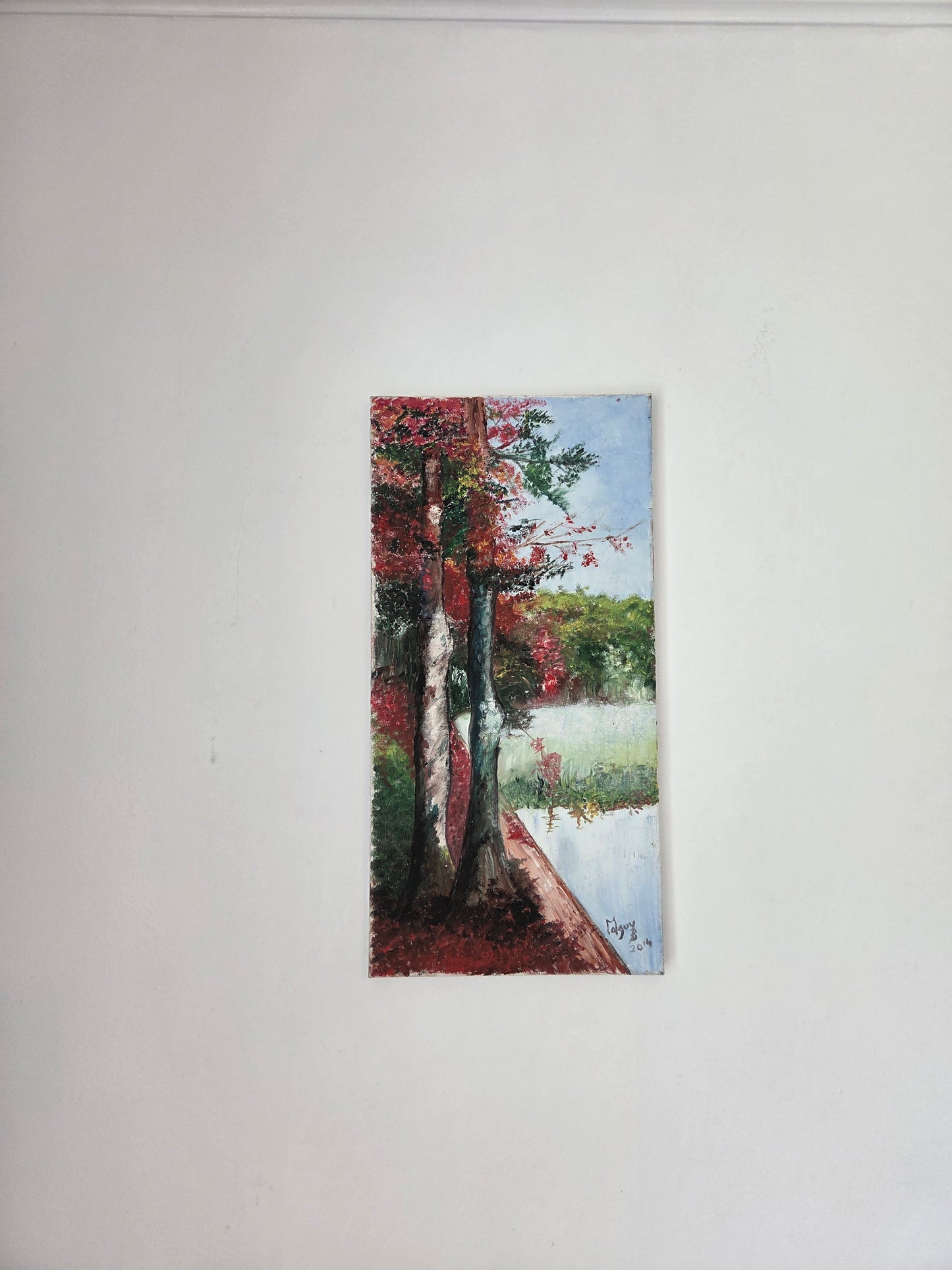 Original Autumn Trees Landscape Painting Fall Lake Nature Scene Canvas Wall Art