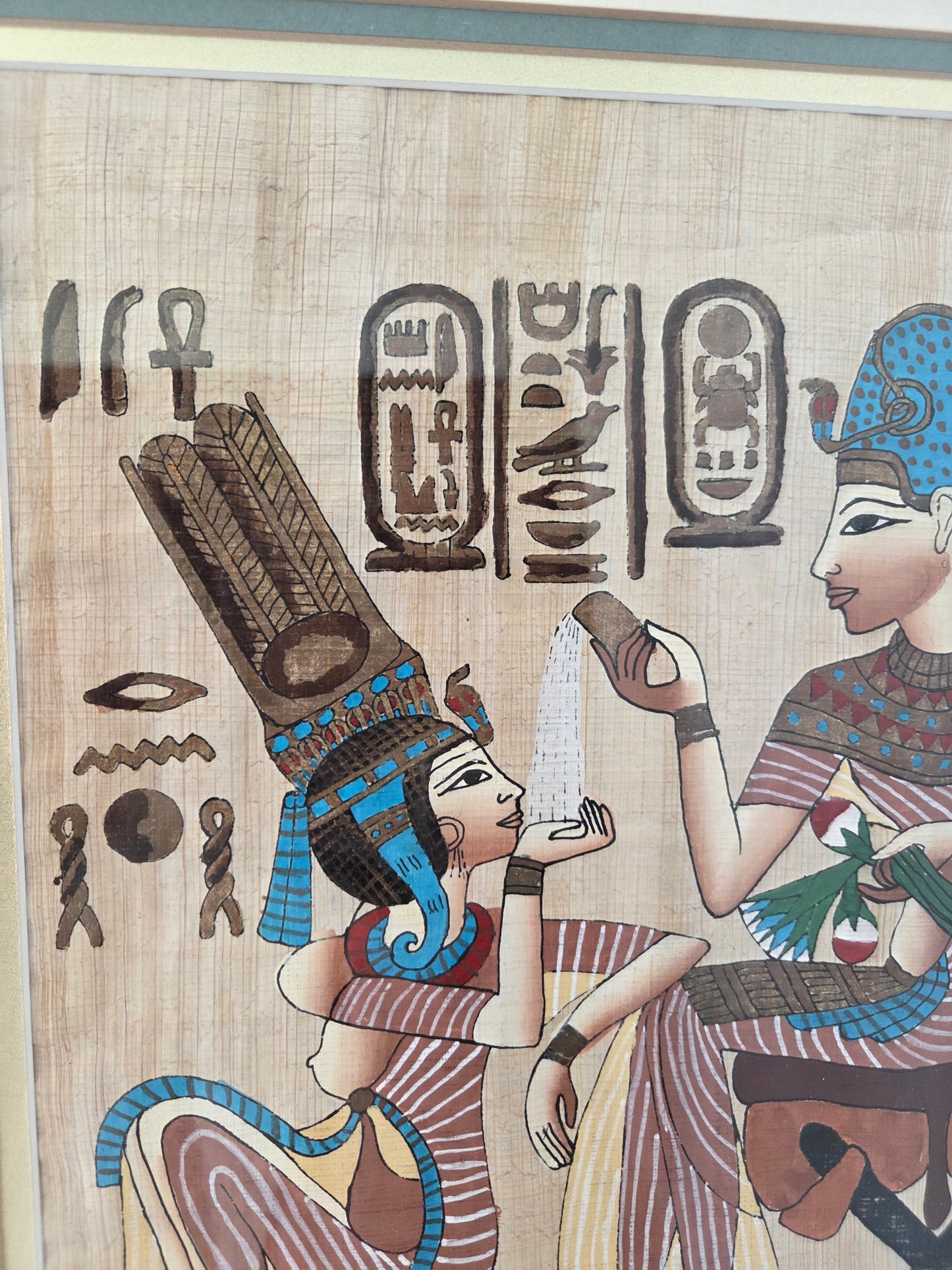 Original Hand Painted Authentic Egyptian Papyrus Signed Pharaoh Queen Art Decor