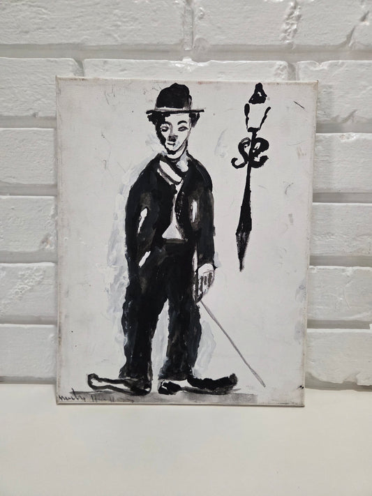 Original Painting On Canvas Charlie Chaplin Artwork Signed Art Film Decor 1 of 3