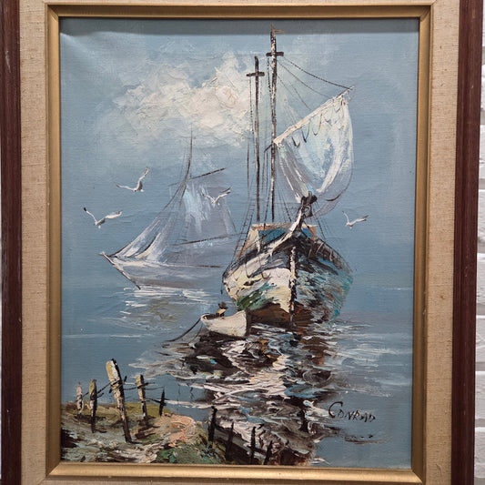 Sailboat Original Oil Painting On Canvas Framed Signed Nautical Maritime Artwork