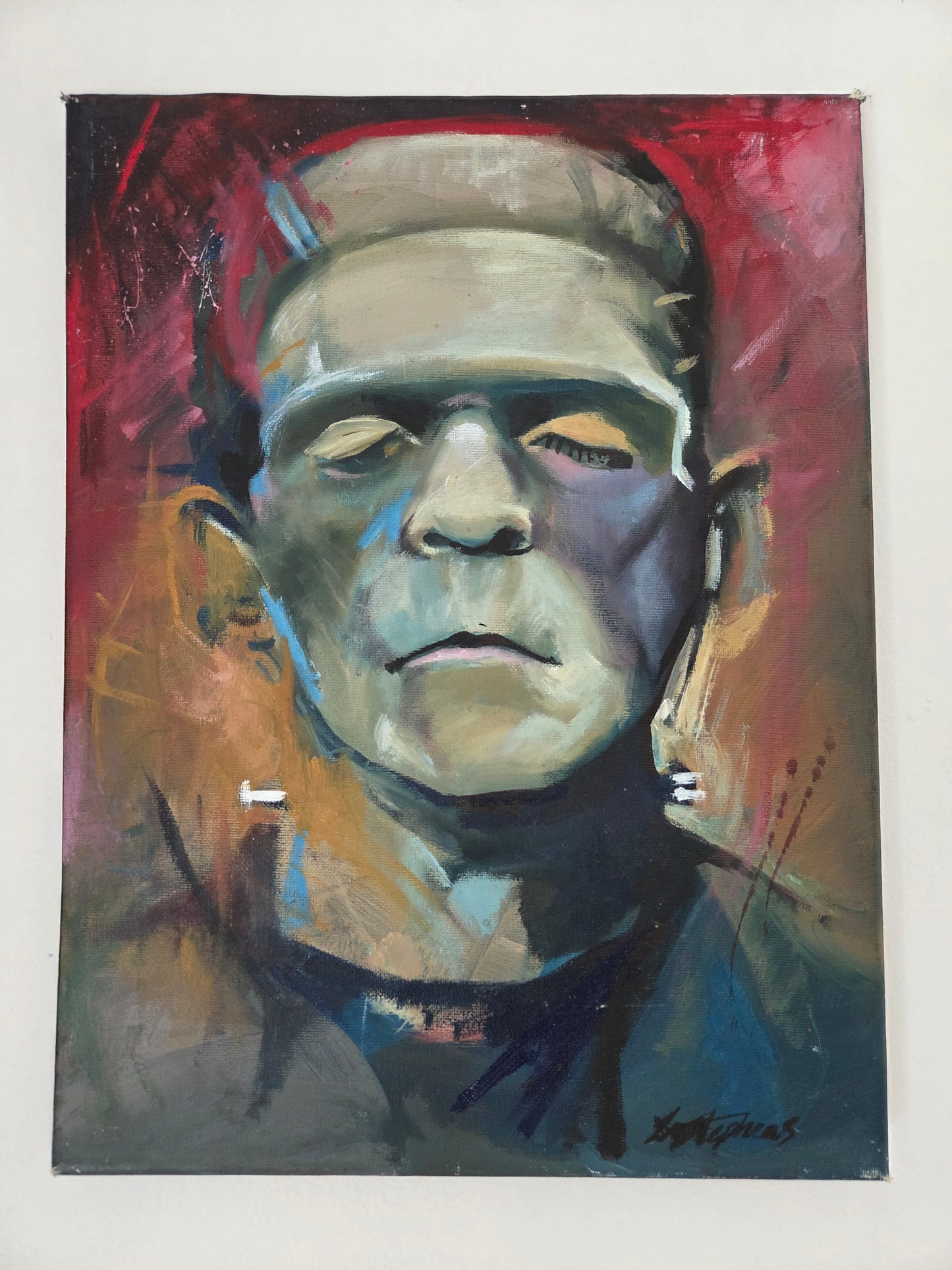 Original Frankenstein's Monster Acrylic Painting Boris Karloff Horror Art Canvas