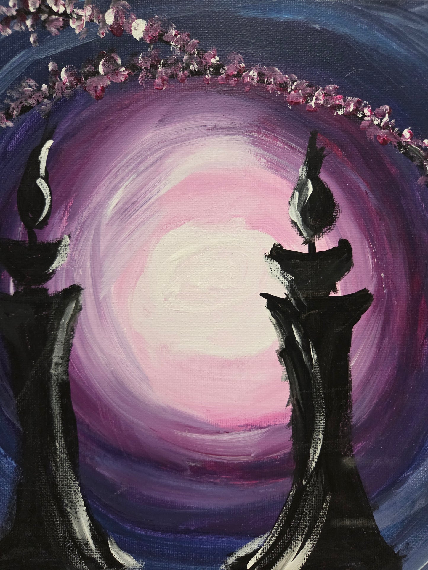 Original Acrylic Painting On Canvas Signed SB Artwork Chess Pawn Candle Moon Art