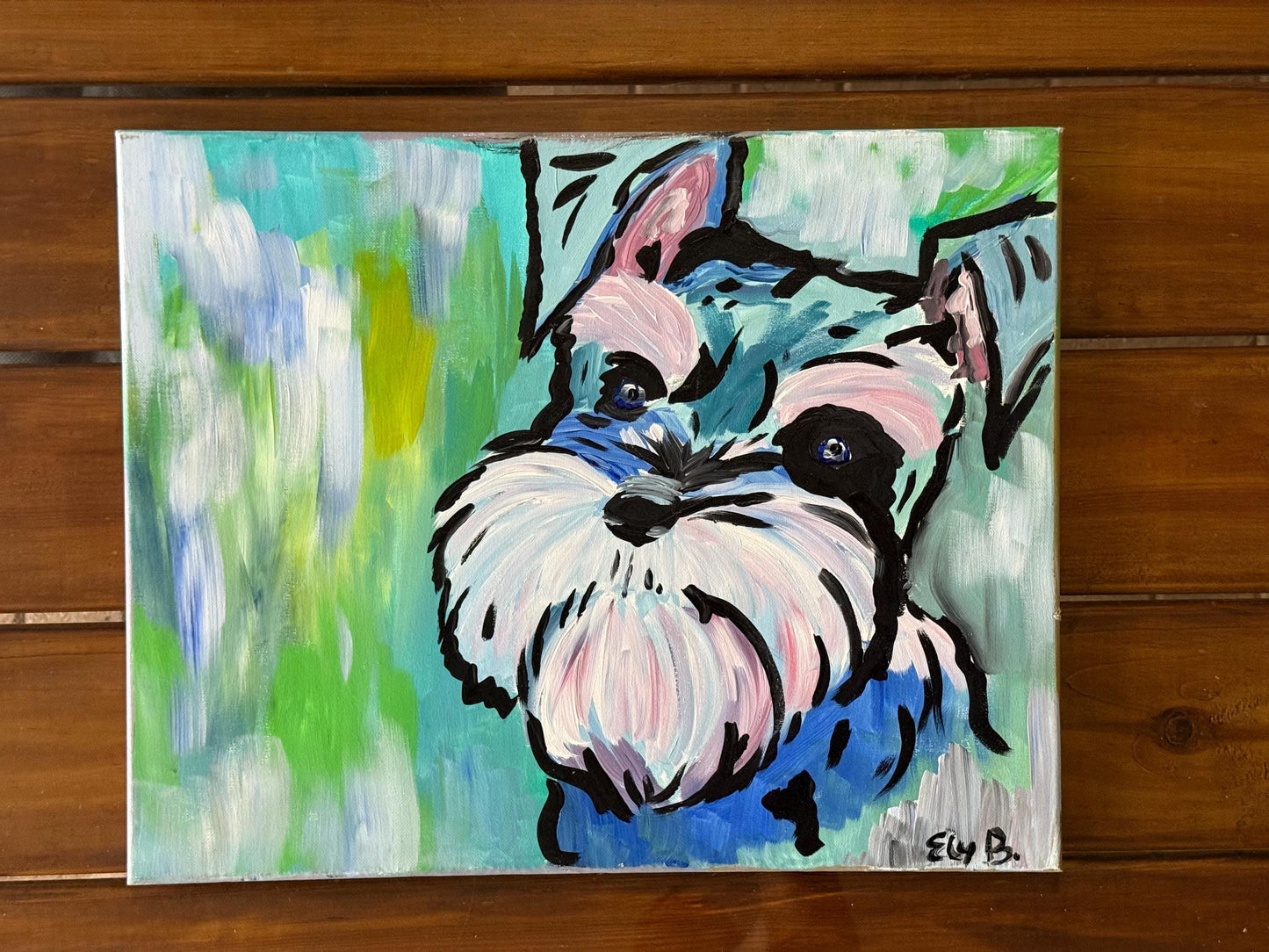 Schnauzer Dog Star Portrait Pop Modern Art Original Painting Canvas Signed Decor