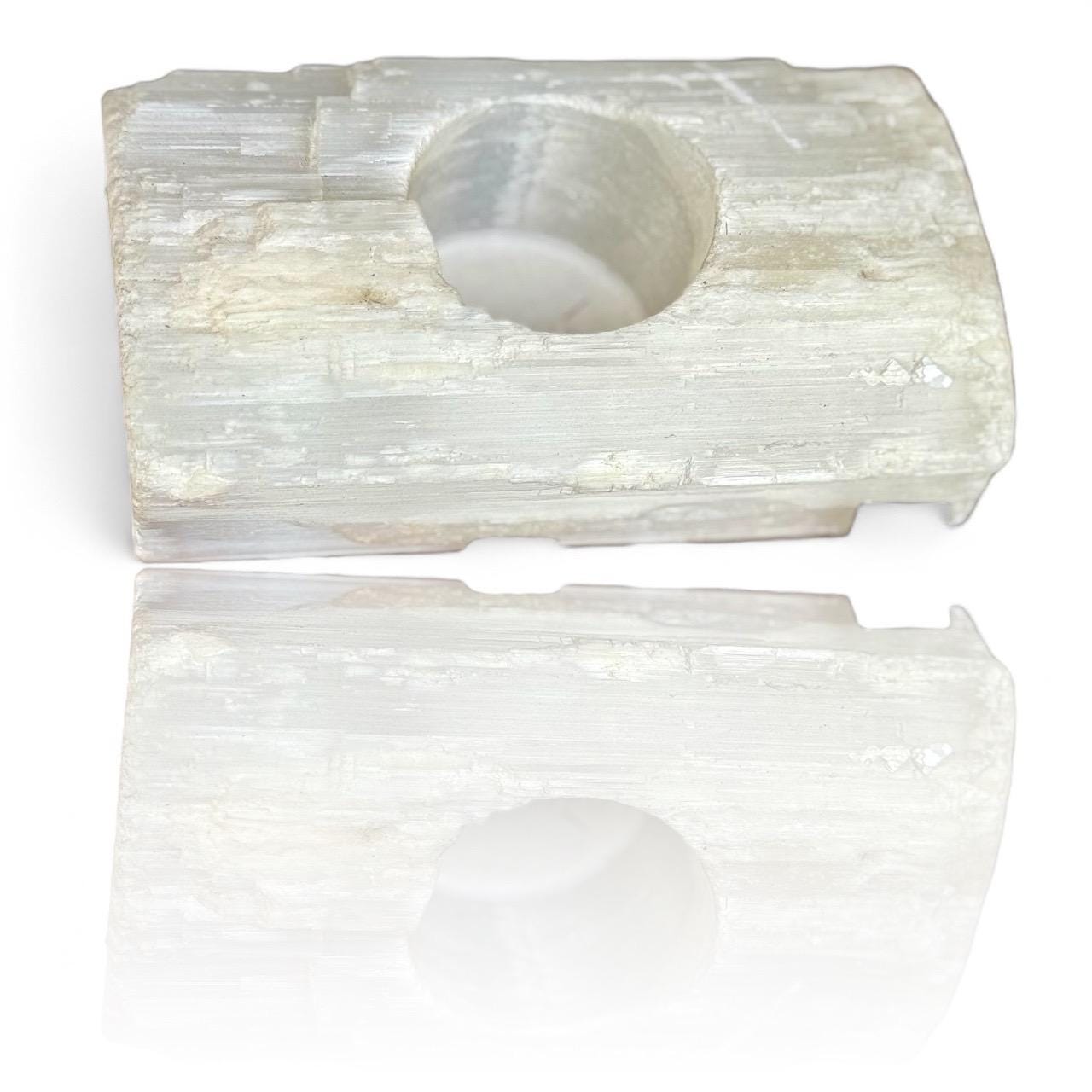 A Vintage Hand cut Natural Selenite Brazil Tealight Candleholder Crystal Charger