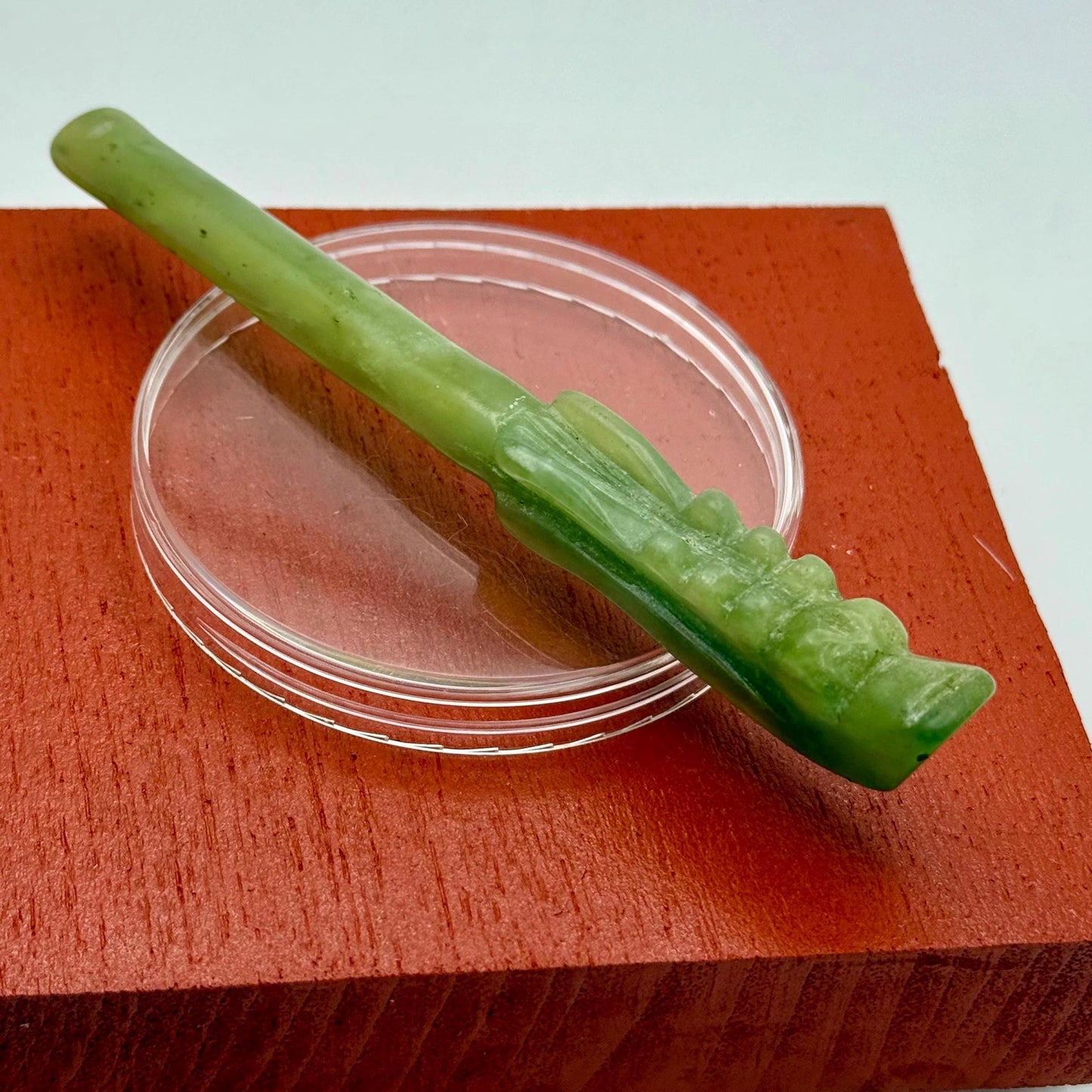 Antique Asian Old Natural Jade Cigarette Holder Hand Carved Dragon Shaped End